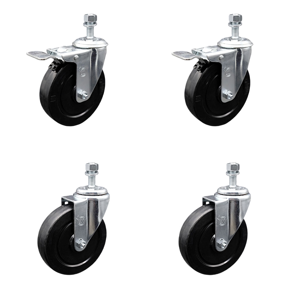 SCC-TSTTL20S514-SRS-M1215-2-S-2 Soft Rubber Swivel Threaded Stem Caster with 5 x 1.25 in. Black Wheels & 12 mm Stems - Set of 4