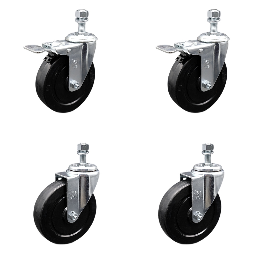 SCC-SSTSTTL20S514-SRS-121315-2-S-2 Stainless Steel Soft Rubber Swivel Threaded Stem Caster with 5 x 1.25 in. Black Wheels & 0.5 in. Stems - Set of 4