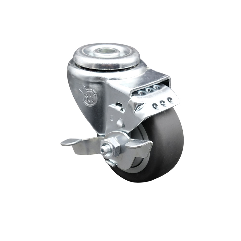SCC-BH20S314-TPRB-TLB Thermoplastic Rubber Swivel Bolt Hole Caster, 3 x 1.25 in. Gray Wheel & Top Locking Brake