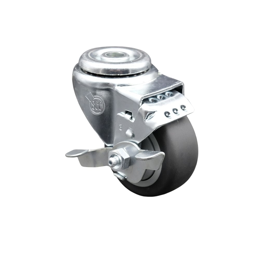SCC-SSBH20S314-TPRB-TLB Stainless Steel Thermoplastic Rubber Swivel Bolt Hole Caster, 3 x 1.25 in. Gray Wheel & Top Locking Brake