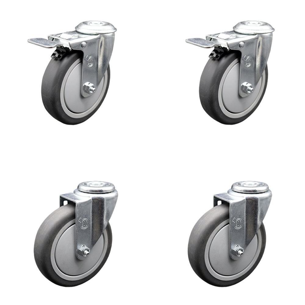 SCC-BHTTL20S514-TPRB-2-S-2 Thermoplastic Rubber Swivel Bolt Hole Caster, 5 x 1.25 in. Gray Wheels - Set of 4