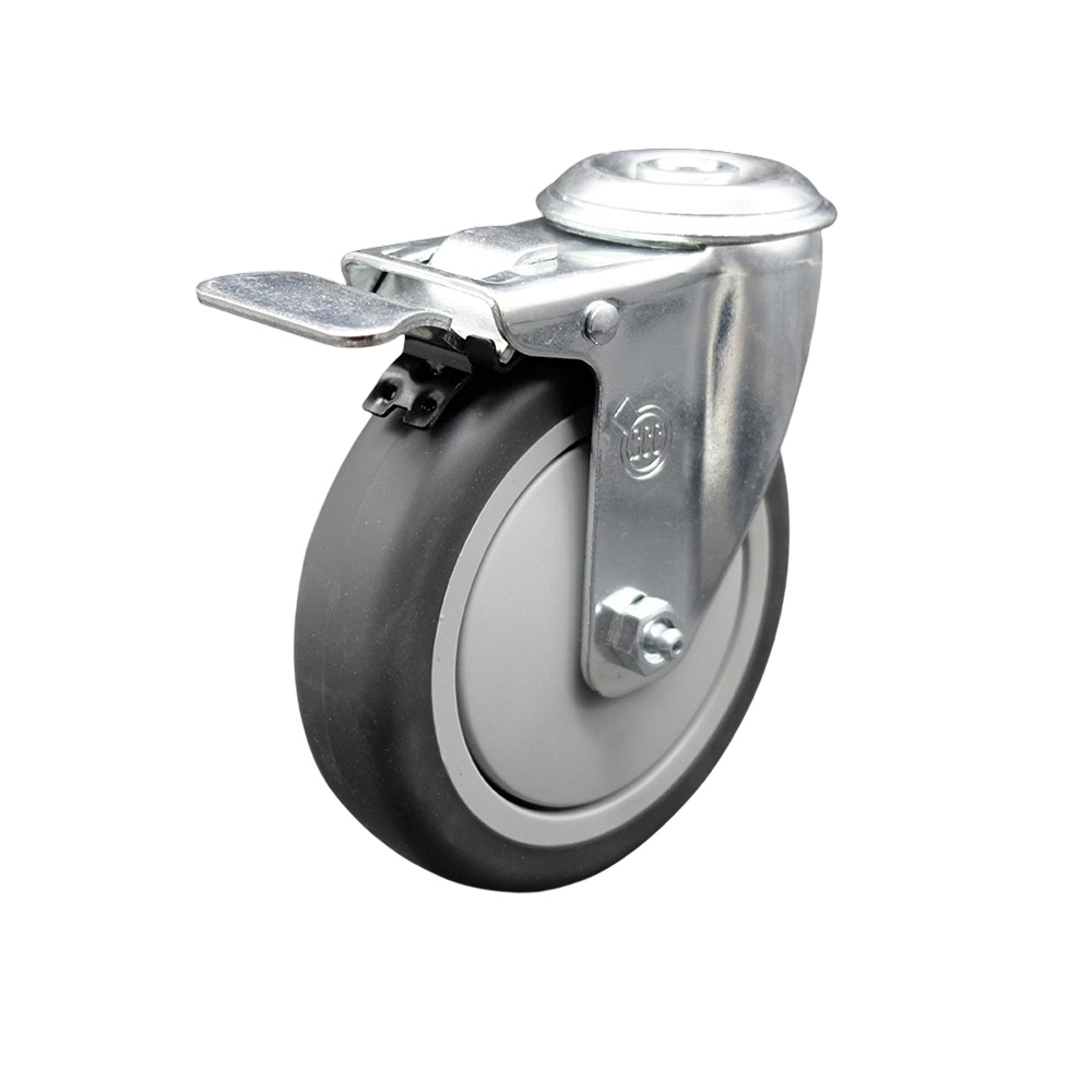 SCC-SSBHTTL20S514-TPRB Stainless Steel Thermoplastic Rubber Swivel Bolt Hole Caster, 5 x 1.25 in. Gray Wheel & Total Locking Brake