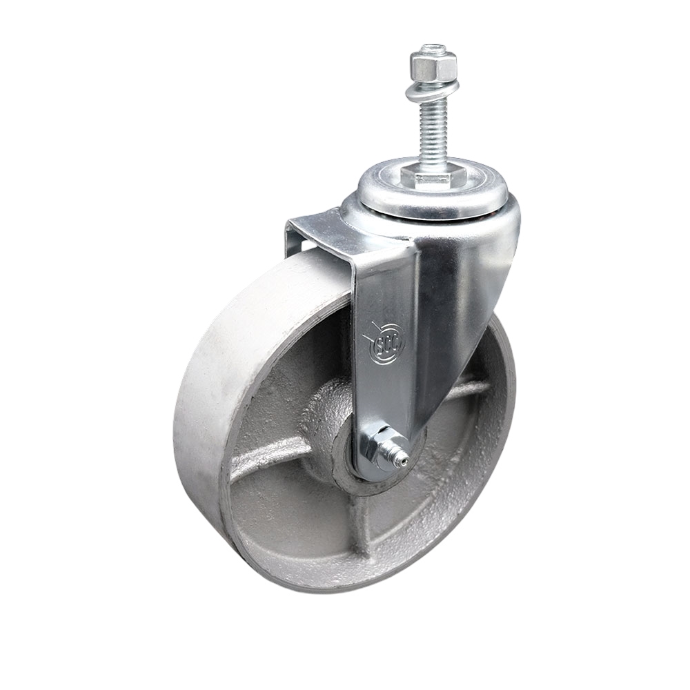 SCC-TS20S515-SSR-M1015 Semi Steel Cast Iron Swivel Threaded Stem Caster with Roller Bearing 5 x 1.5 in. Silver Wheel & 10 mm Stem