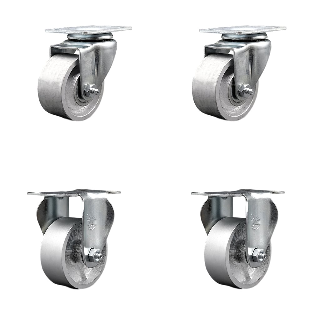 SCC-20S314-SSS-2-R-2 Semi Steel Cast Iron Swivel Top Plate Caster with 3 in. Silver Wheels - Set of 4