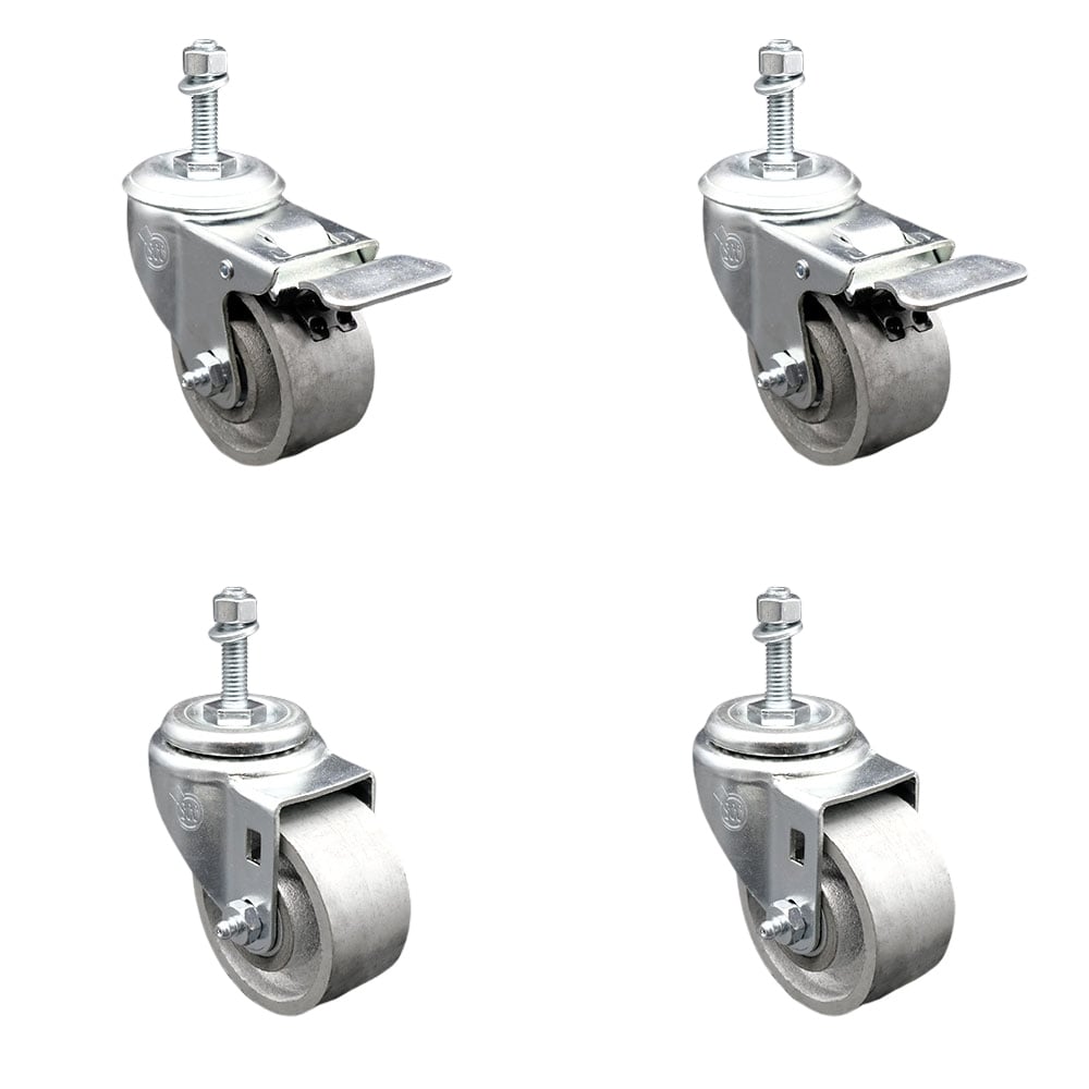 SCC-TSTTL20S314-SSS-381615-2-S-2 Semi Steel Cast Iron Swivel Threaded Stem Caster with 3 x 1.25 in. Silver Wheels & 0.38 in. Stems - Set of 4