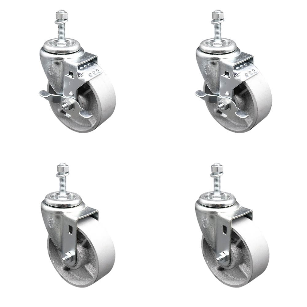 SCC-TS20S414-SSS-M1215-2-TLB-2 Semi Steel Cast Iron Swivel Threaded Stem Caster with 4 x 1.25 in. Silver Wheels & 12 mm Stems - Set of 4