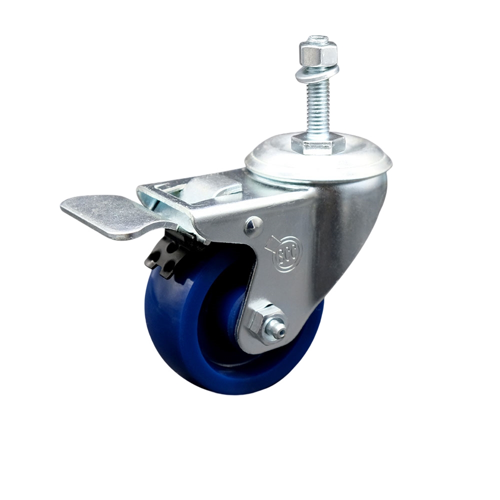 SCC-TSTTL20S3514-SPUS-381615 Solid Polyurethane Swivel Threaded Stem Caster with 3.5 x 1.25 in. Blue Wheel & 0.38 in. Stem & Total Locking Brake