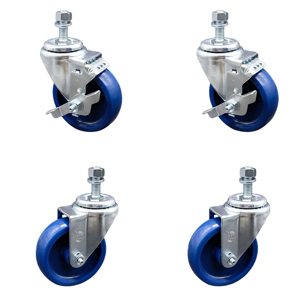 SCC-TS20S3514-SPUS-M1215-2-TLB-2 Solid Polyurethane Swivel Threaded Stem Caster with 3.5 x 1.25 in. Blue Wheels & 12 mm Stems - Set of 4