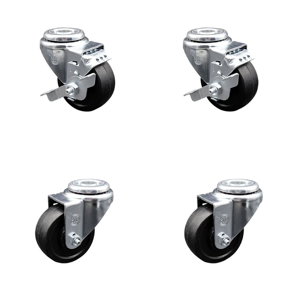 SCC-SSBH20S314-SRS-2-TLB-2 Stainless Steel Soft Rubber Swivel Bolt Hole Caster with 3 x 1.25 in. Black Wheels - Set of 4