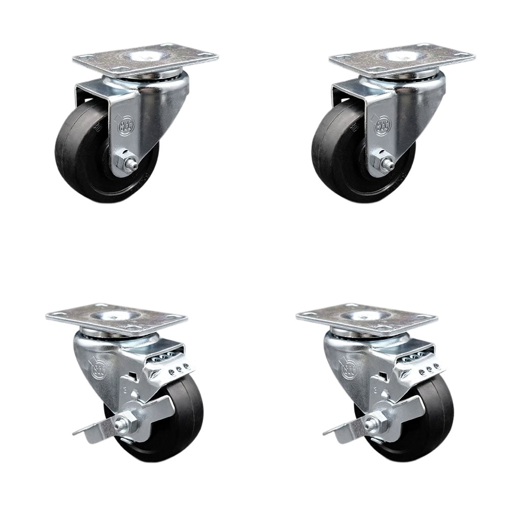 SCC-20S314-SRS-2-TLB-2 Soft Rubber Swivel Top Plate Caster with 3 in. Black Wheels - Set of 4