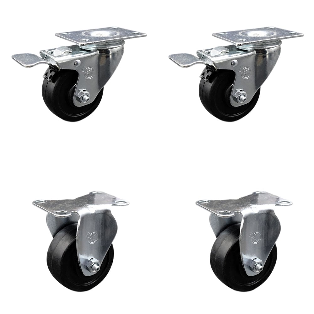 SCC-TTL20S314-SRS-2-R-2 Soft Rubber Swivel Top Plate Caster with 3 in. Black Wheels - Set of 4