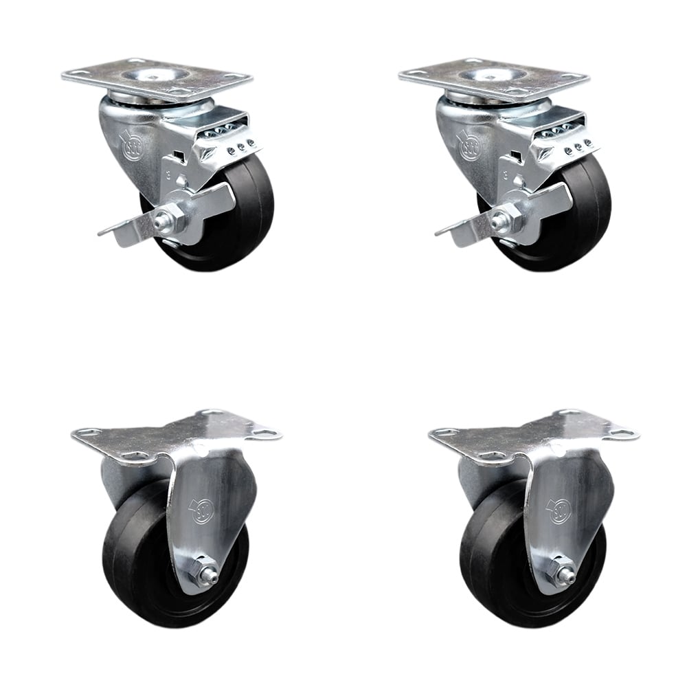 SCC-SS20S314-SRS-TLB-2-R-2 Stainless Steel Soft Rubber Swivel Top Plate Caster with 3 x 1.25 in. Black Wheels - Set of 4