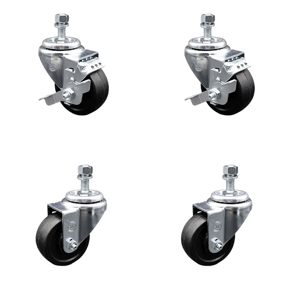 SCC-TS20S314-SRS-121315-2-TLB-2 Soft Rubber Swivel Threaded Stem Caster with 3 x 1.25 in. Black Wheels & 0.5 in. Stems - Set of 4