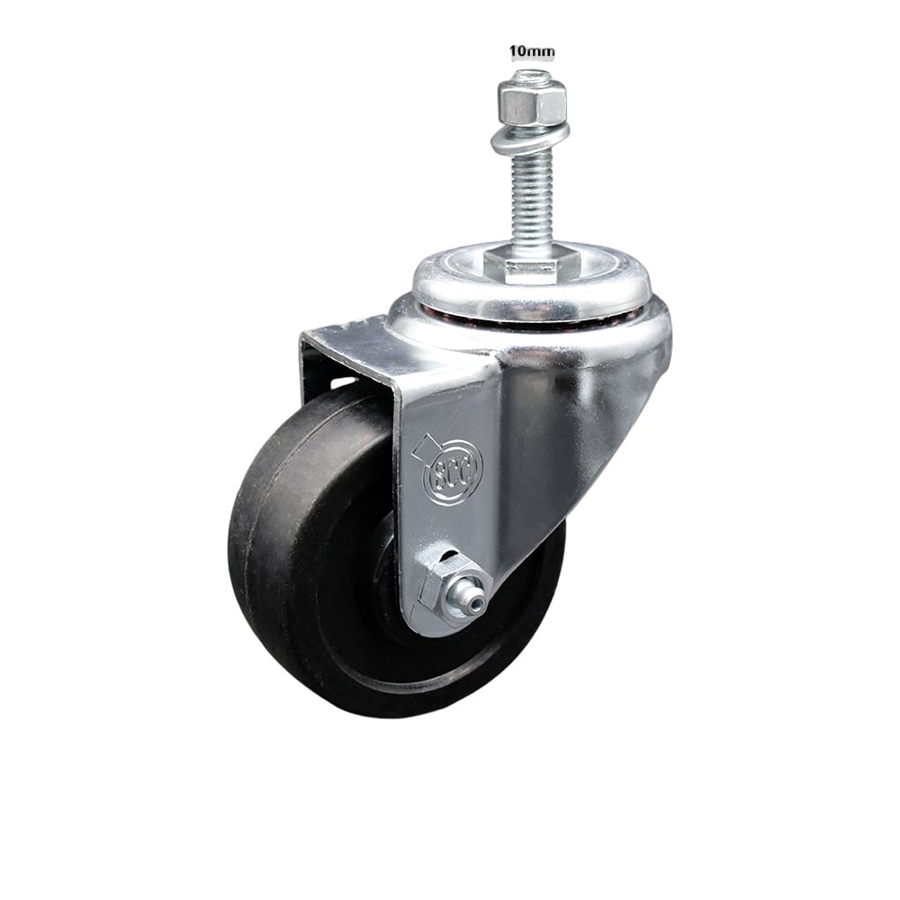 SCC-SSTS20S314-SRS-M1015 Stainless Steel Soft Rubber Swivel Threaded Stem Caster with 3 x 1.25 in. Black Wheel & 10 mm Stem