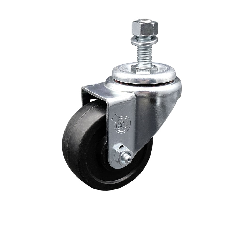 SCC-SSTS20S314-SRS-M1215 Stainless Steel Soft Rubber Swivel Threaded Stem Caster with 3 x 1.25 in. Black Wheel & 12 mm Stem