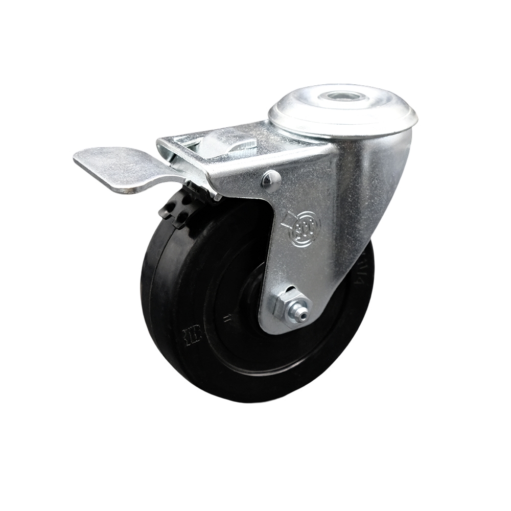 SCC-BHTTL20S414-SRS Soft Rubber Swivel Bolt Hole Caster with 4 x 1.25 in. Black Wheel & Total Locking Brake