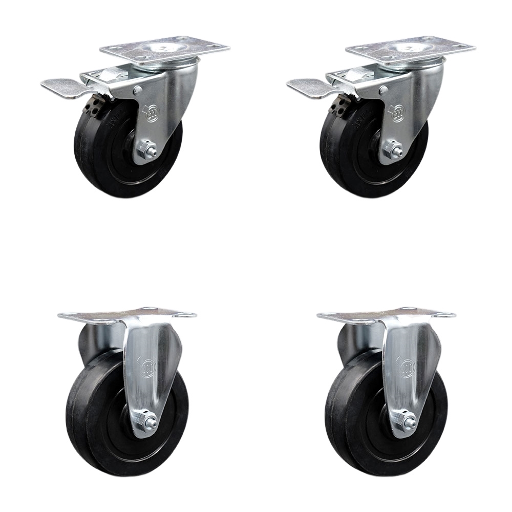 SCC-TTL20S414-SRS-2-R-2 Soft Rubber Swivel Top Plate Caster with 4 in. Black Wheels - Set of 4
