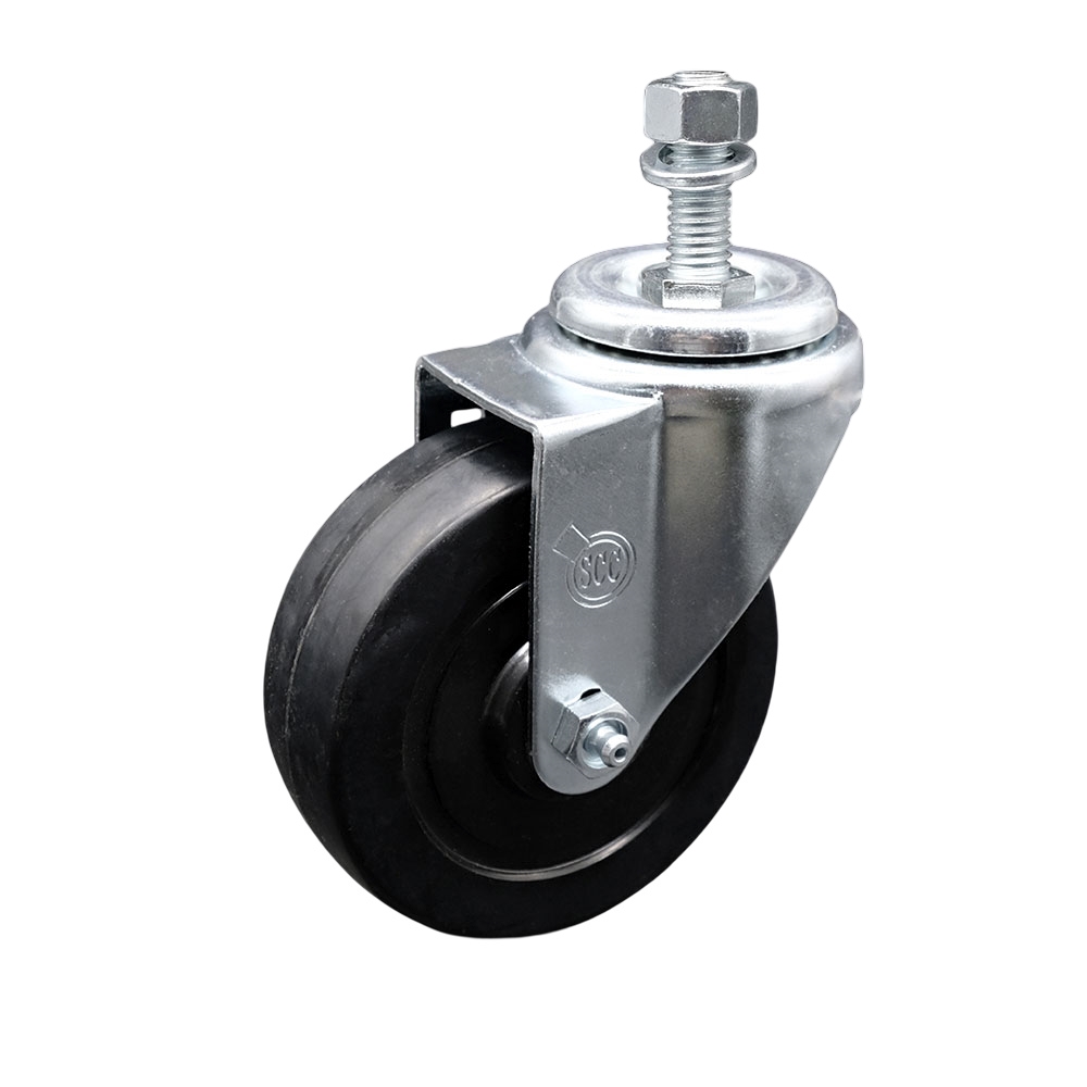 SCC-SSTS20S414-SRS-121315 Stainless Steel Soft Rubber Swivel Threaded Stem Caster with 4 x 1.25 in. Black Wheel & 0.5 in. Stem