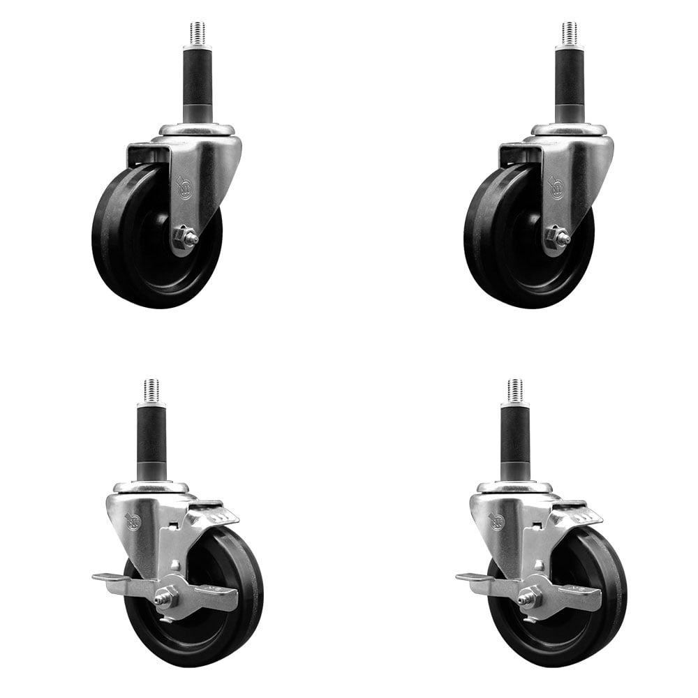 SCC-SSEX20S414-PHS-2-TLB-2-1 Stainless Steel Phenolic Swivel Expanding Stem Caster with 4 in. Black Wheels & 1 in. Stems - Set of 4