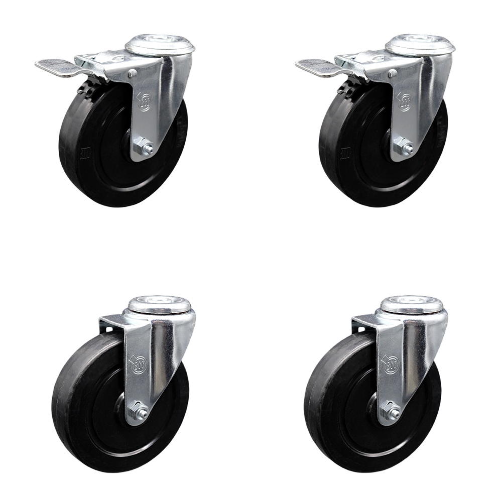 SCC-SSBHTTL20S514-SRS-2-S-2 Stainless Steel Soft Rubber Swivel Bolt Hole Caster with 5 x 1.25 in. Black Wheels - Set of 4