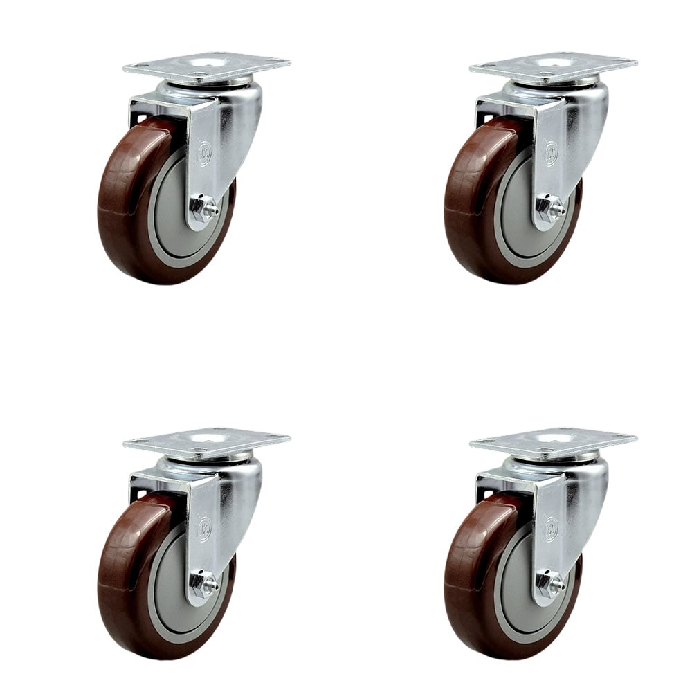 SCC-20S414-PPUB-MRN-4 Polyurethane Swivel Top Plate Caster with 4 in. Maroon Wheels - Set of 4