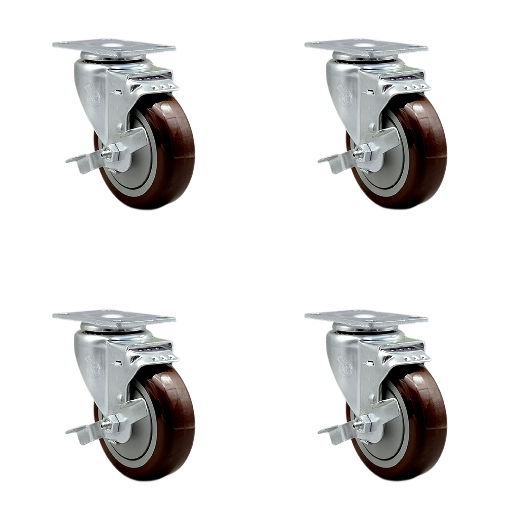 Polyurethane Swivel Caster - Maroon - Set of 4 - 1400 lbs Capacity
