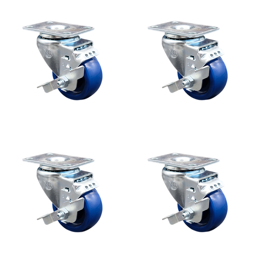 SCC-20S3514-SPUS-TLB-4 Solid Polyurethane Swivel Top Plate Caster with 3.5 x 1.25 in. Blue Wheels - Set of 4