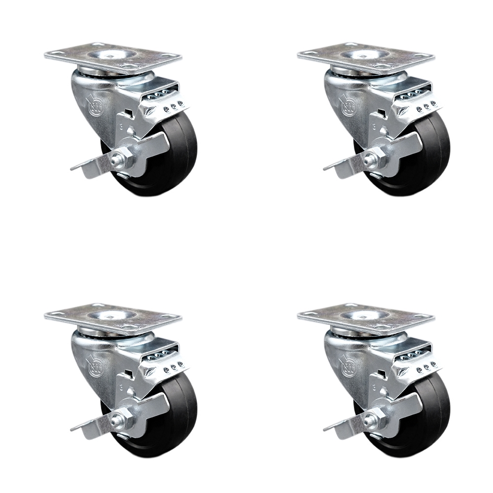 SCC-20S3514-SRS-TLB-4 Soft Rubber Swivel Top Plate Caster with 3.5 in. Black Wheels - Set of 4