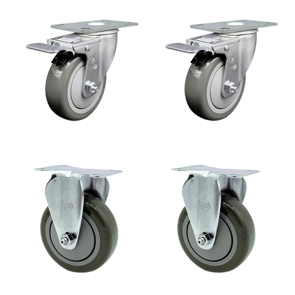 SCC-TTL20S414-PPUB-2-R-2 Polyurethane Swivel Top Plate Caster with 4 in. Gray Wheels - Set of 4