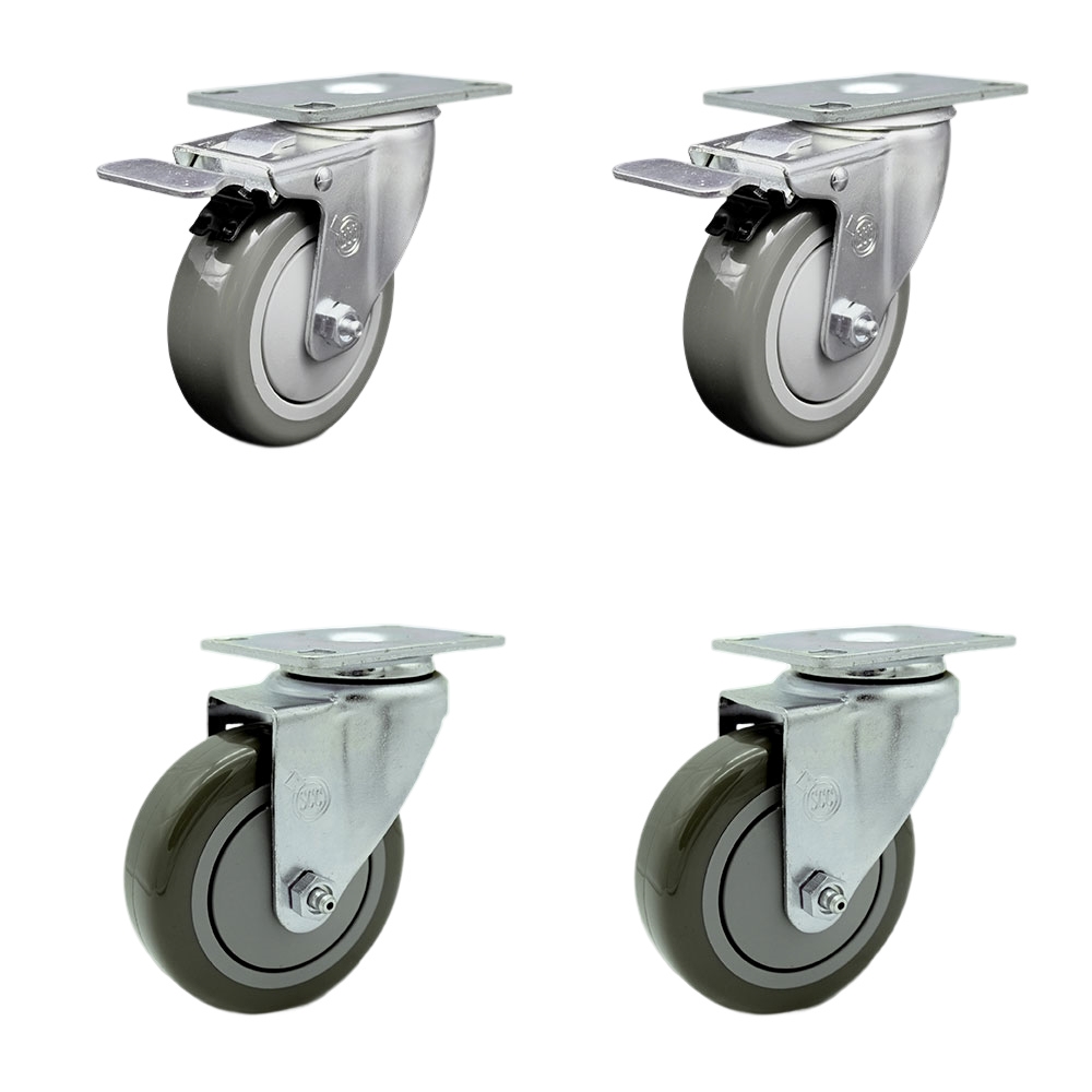 SCC-TTL20S414-PPUB-2-S-2 Polyurethane Swivel Top Plate Caster with 4 in. Gray Wheels - Set of 4