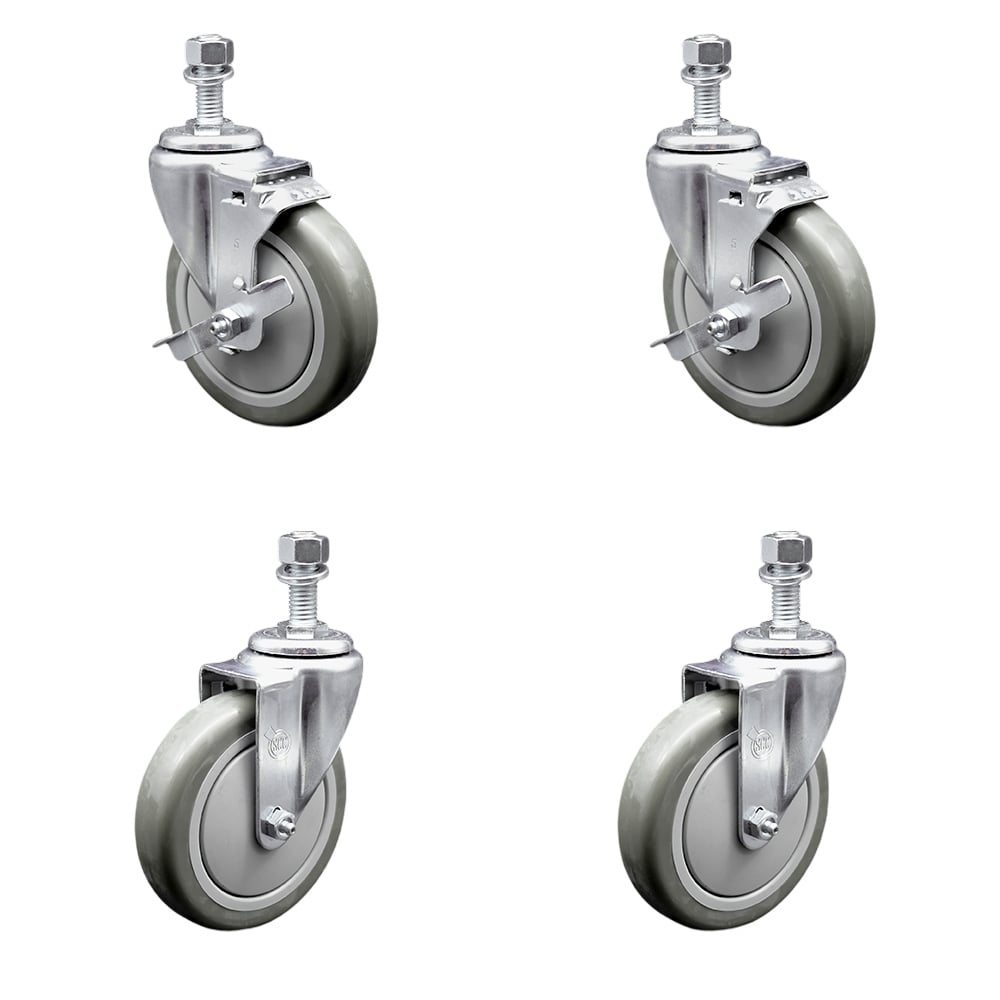 SCC-TS20S514-PPUB-TLB-121315-2-S-2 Polyurethane Swivel Threaded Stem Caster with 5 x 1.25 in. Gray Wheels & 0.5 in. Stems - Set of 4