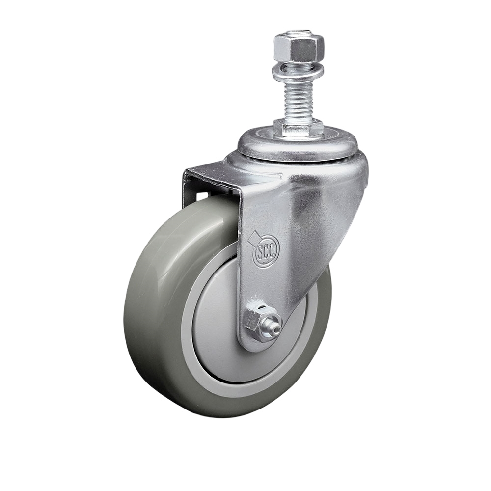 SCC-SSTS20S414-PPUB-121315 Stainless Steel Polyurethane Swivel Threaded Stem Caster with 4 x 1.25 in. Gray Wheel & 0.5 in. Stem