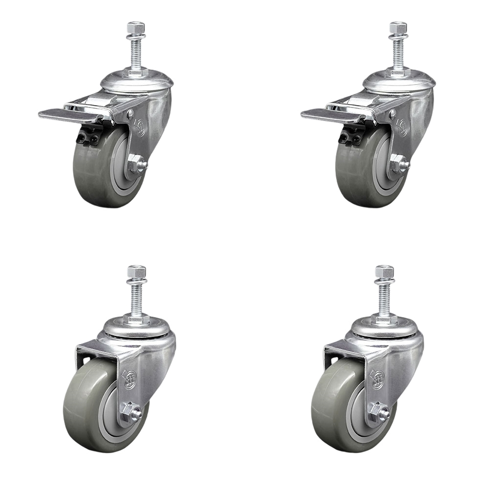SCC-TSTTL20S3514-PPUB-381615-2-S-2 Polyurethane Swivel Threaded Stem Caster with 3.5 x 1.25 in. Gray Wheels & 0.38 in. Stems - Set of 4