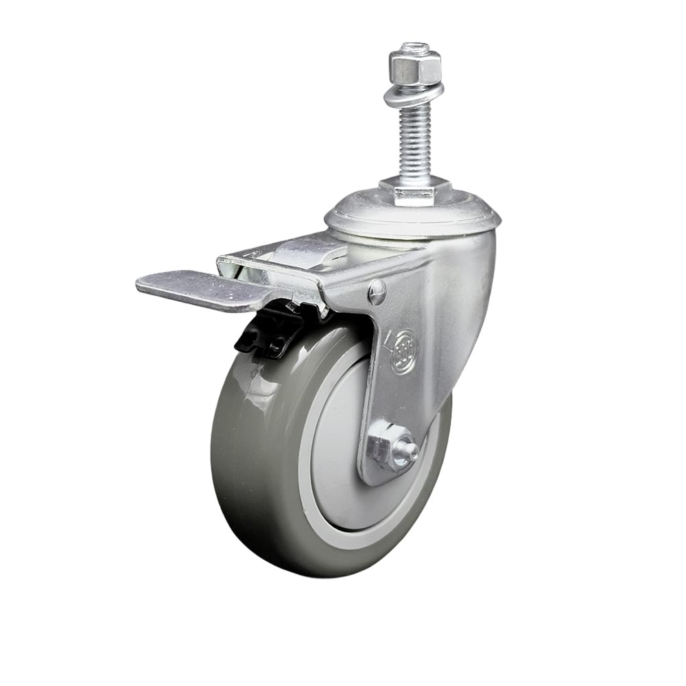 SCC-TSTTL20S414-PPUB-381615 Polyurethane Swivel Threaded Stem Caster with 4 x 1.25 in. Gray Wheel & 0.38 in. Stem & Total Locking Brake