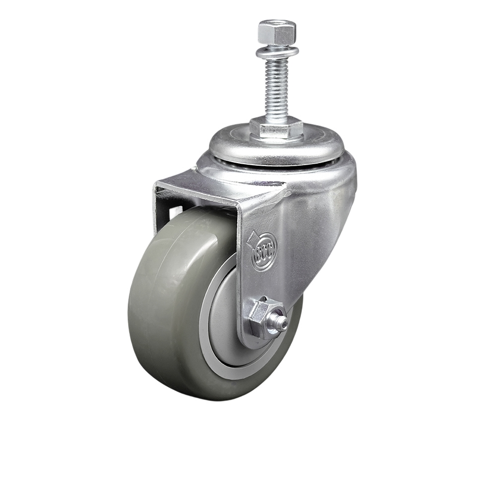 SCC-TS20S3514-PPUB-M1015 Polyurethane Swivel Threaded Stem Caster with 3.5 x 1.25 in. Gray Wheel & 10 mm Stem