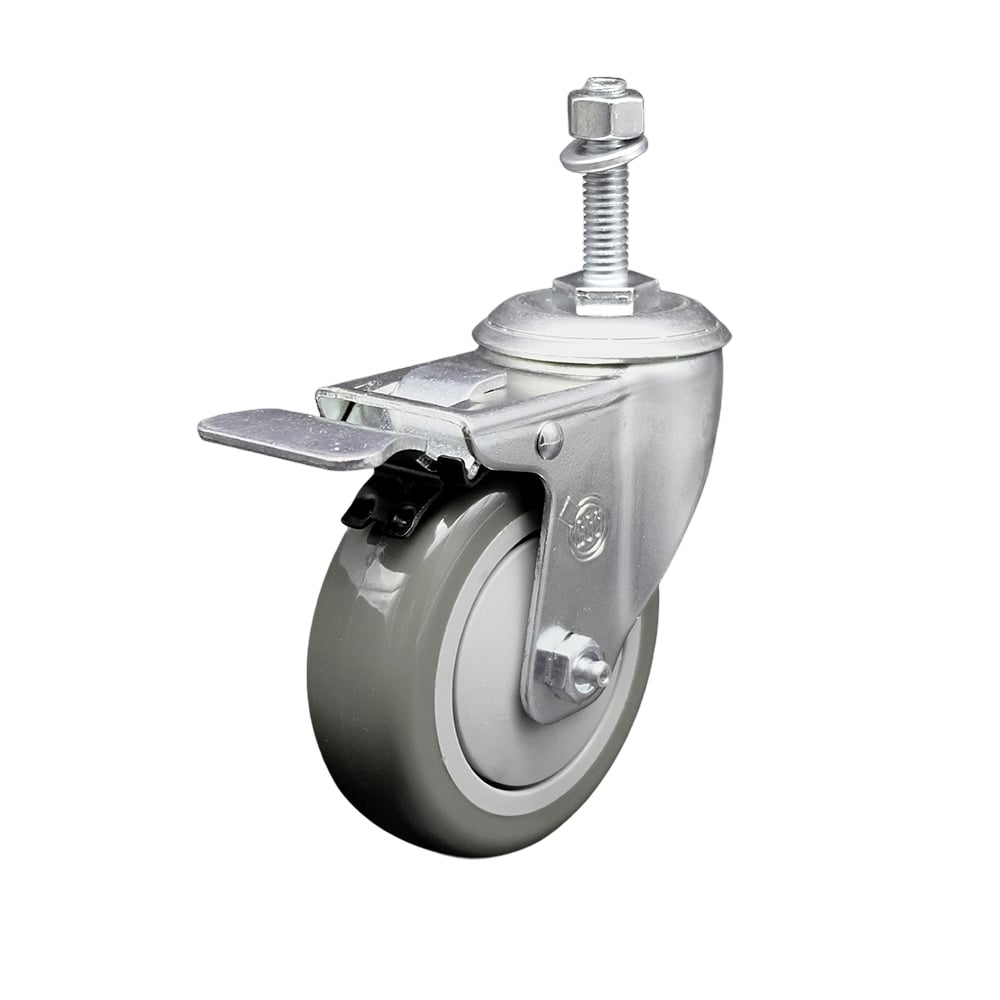 SCC-TSTTL20S414-PPUB-M1015 Polyurethane Swivel Threaded Stem Caster with 4 x 1.25 in. Gray Wheel & 10 mm Stem & Total Locking Brake