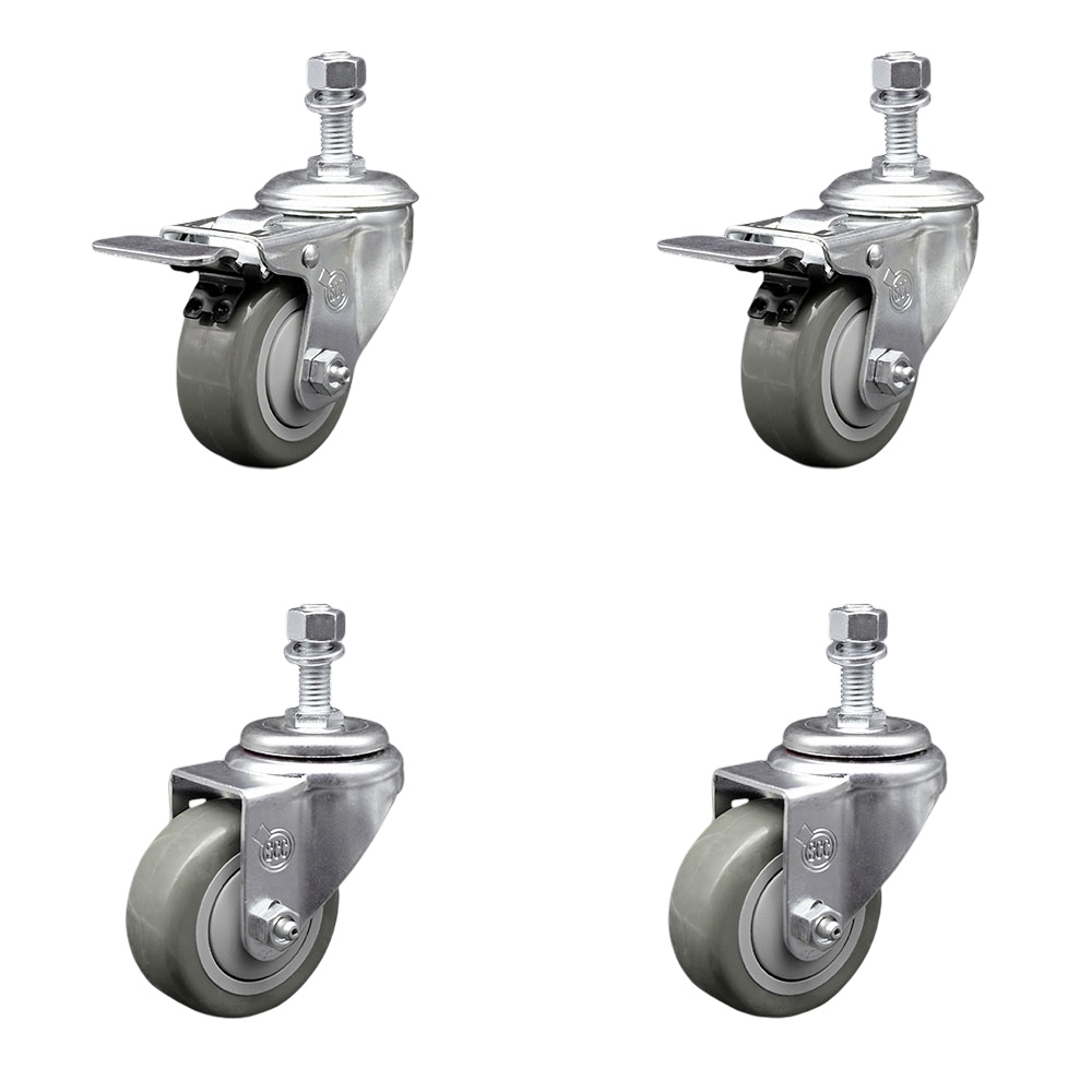 SCC-TSTTL20S314-PPUB-M1215-2-S-2 Polyurethane Swivel Threaded Stem Caster with 3 x 1.25 in. Gray Wheels & 12 mm Stems - Set of 4