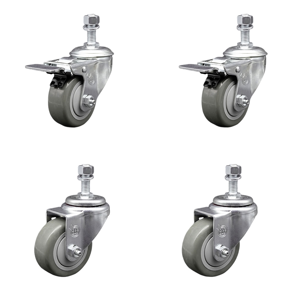 SCC-TSTTL20S3514-PPUB-M1215-2-S-2 Polyurethane Swivel Threaded Stem Caster with 3.5 x 1.25 in. Gray Wheels & 12 mm Stems - Set of 4