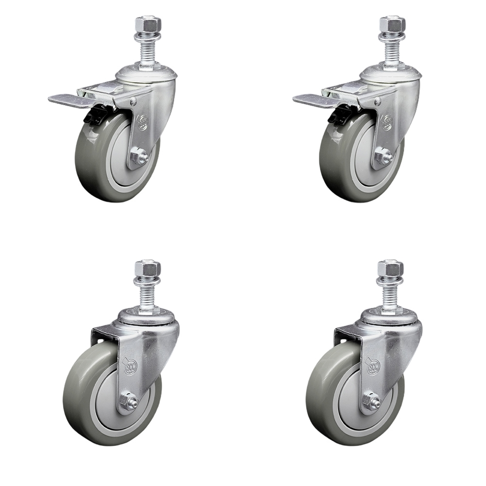 SCC-TSTTL20S414-PPUB-M1215-2-S-2 Polyurethane Swivel Threaded Stem Caster with 4 x 1.25 in. Gray Wheels & 12 mm Stems - Set of 4