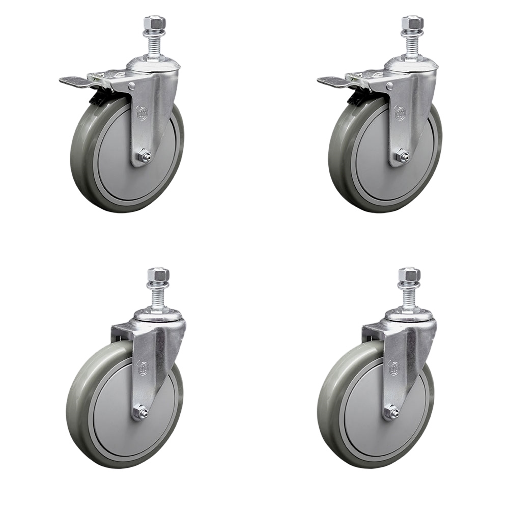 SCC-TSTTL20S614-PPUB-M1215-2-S-2 Polyurethane Swivel Threaded Stem Caster with 6 x 1.25 in. Gray Wheels & 12 mm Stems - Set of 4