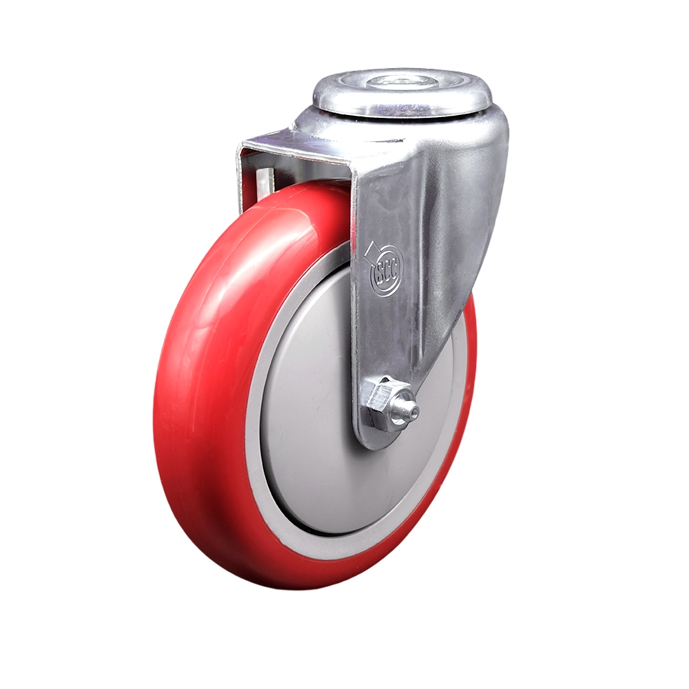 SCC-SSBH20S514-PPUB-RED Stainless Steel Polyurethane Swivel Bolt Hole Caster with 5 x 1.25 in. Red Wheel