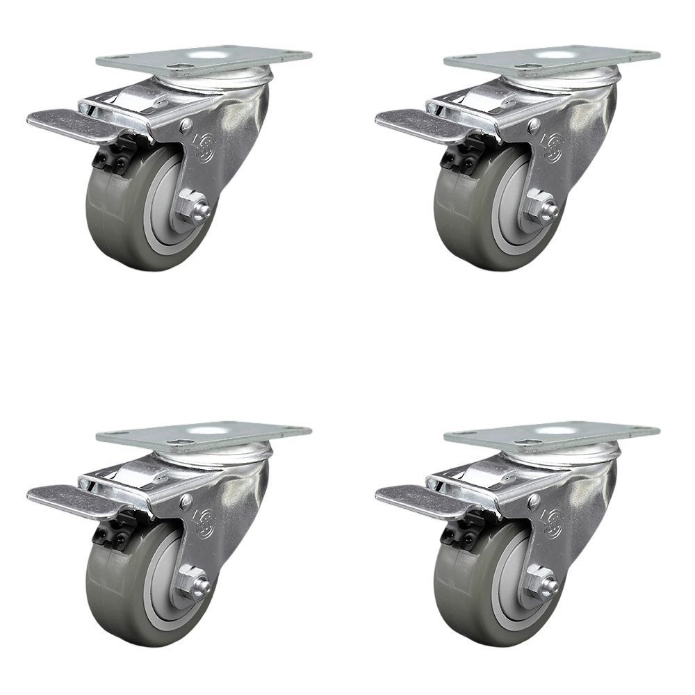 SCC-TTL20S3514-PPUB-4 Polyurethane Swivel Top Plate Caster with 3.5 in. Gray Wheels - Set of 4