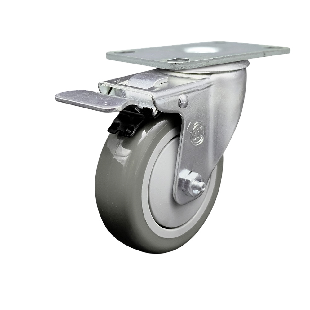 SCC-TTL20S414-PPUB Polyurethane Swivel Top Plate Caster with 4 in. Gray Wheel & Total Locking Brake