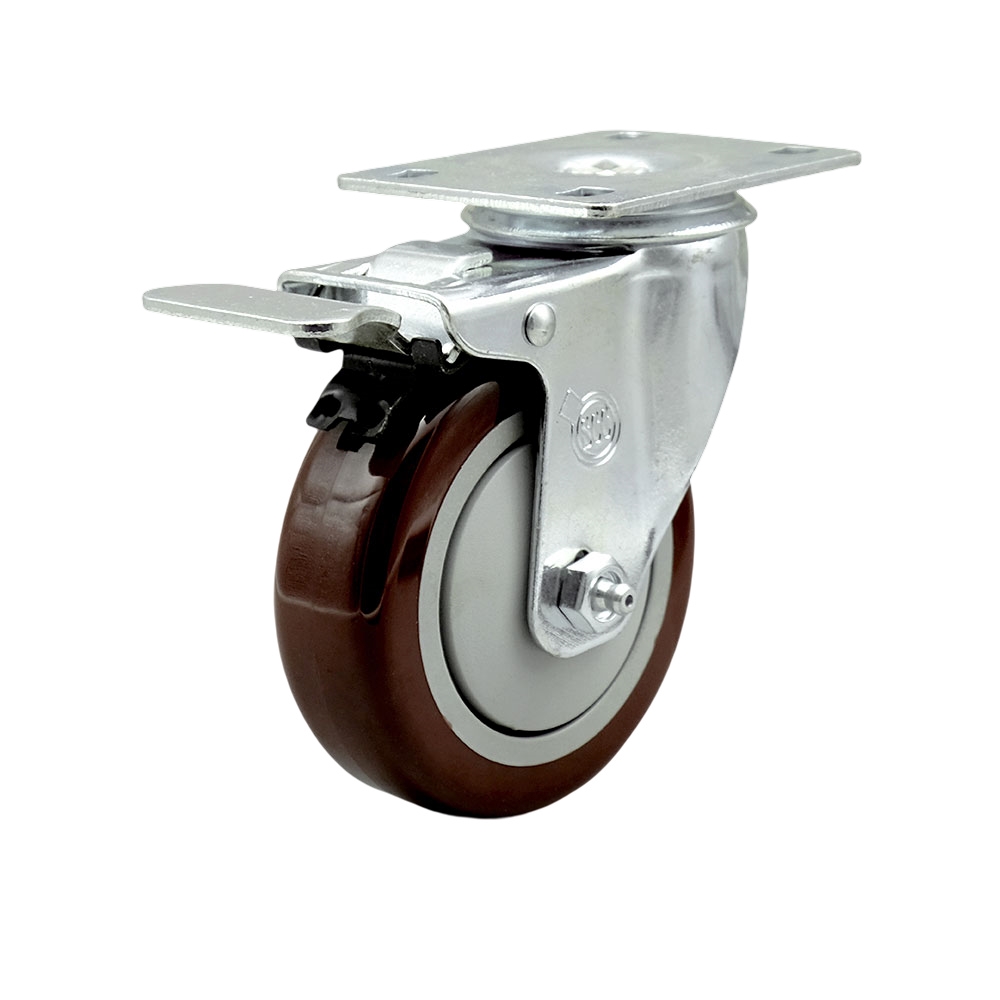 SCC-TTL20S414-PPUB-MRN Polyurethane Swivel Top Plate Caster with 4 in. Maroon Wheel & Total Locking Brake