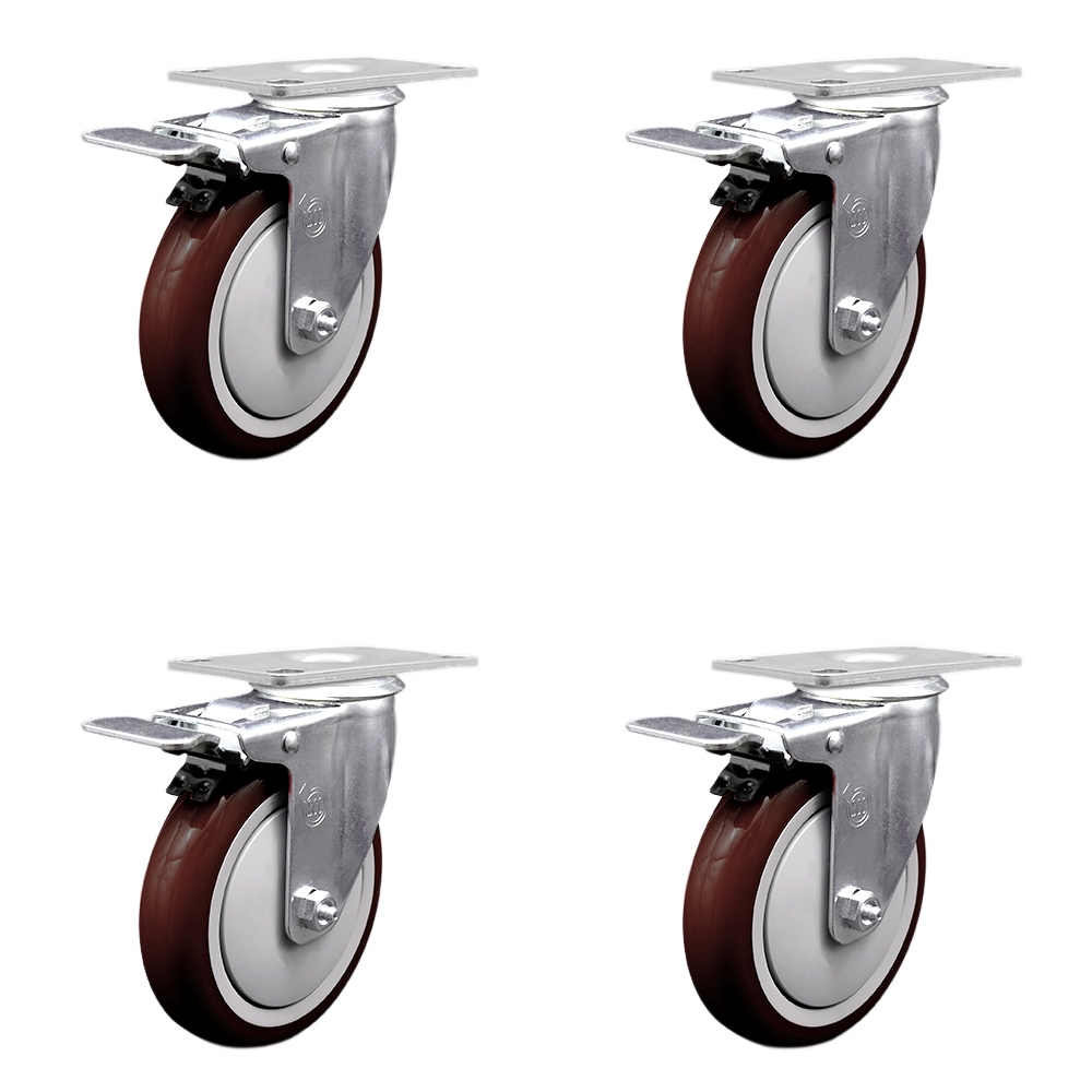 SCC-TTL20S514-PPUB-MRN-4 Polyurethane Swivel Top Plate Caster with 5 in. Maroon Wheels - Set of 4