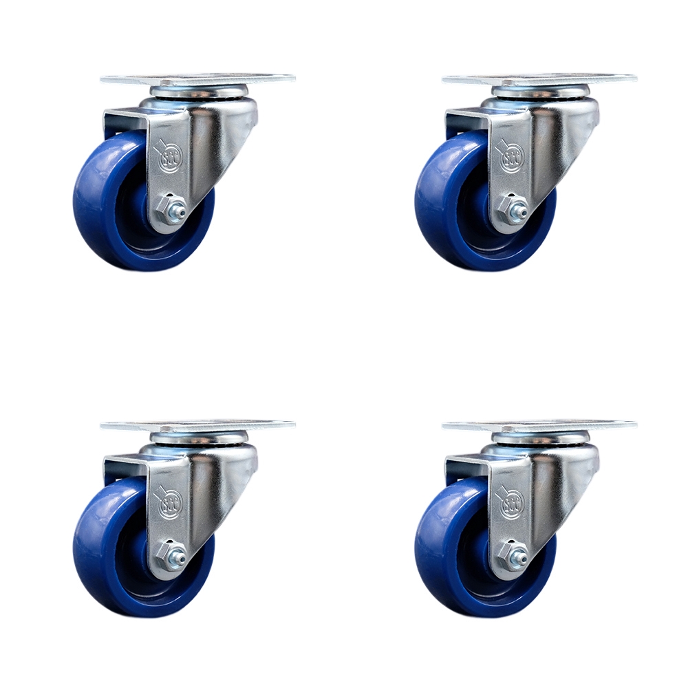 SCC-20S314-SPUS-4 Solid Polyurethane Swivel Top Plate Caster with 3 x 1.25 in. Blue Wheels - Set of 4