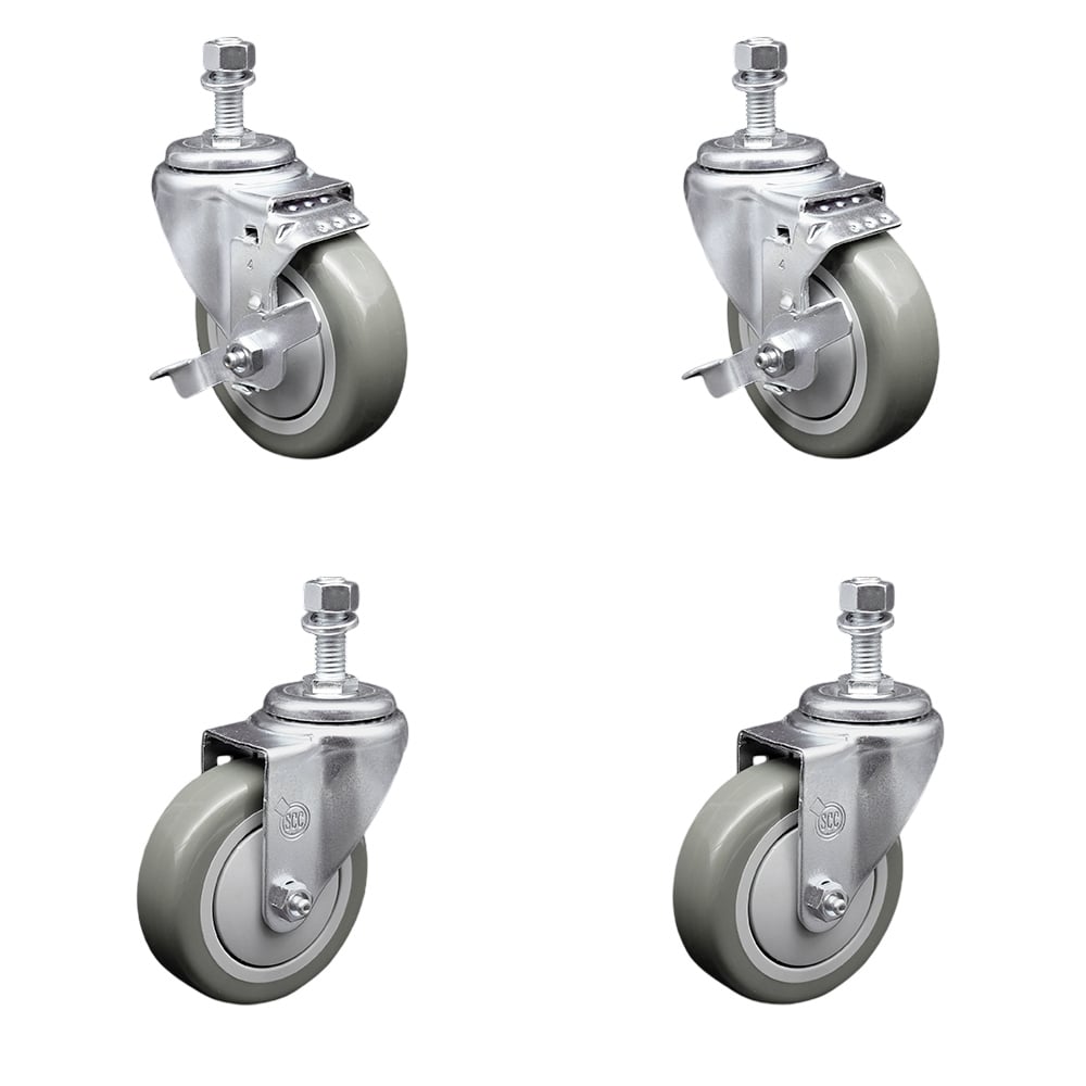 SCC-TS20S414-PPUB-TLB-121315-2-S-2 Polyurethane Swivel Threaded Stem Caster with 4 x 1.25 in. Gray Wheels & 0.5 in. Stems - Set of 4