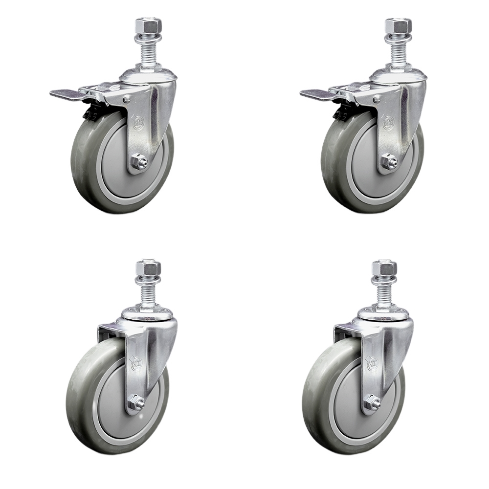 SCC-SSTSTTL20S514-PPUB-121315-2-S-2 Stainless Steel Polyurethane Swivel Threaded Stem Caster with 5 x 1.25 in. Gray Wheels & 0.5 in. Stems - Set of 4