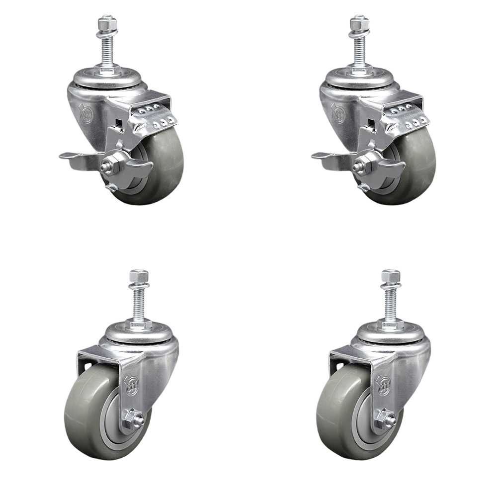 SCC-TS20S3514-PPUB-TLB-381615-2-S-2 Polyurethane Swivel Threaded Stem Caster with 3.5 x 1.25 in. Gray Wheels & 0.38 in. Stems - Set of 4