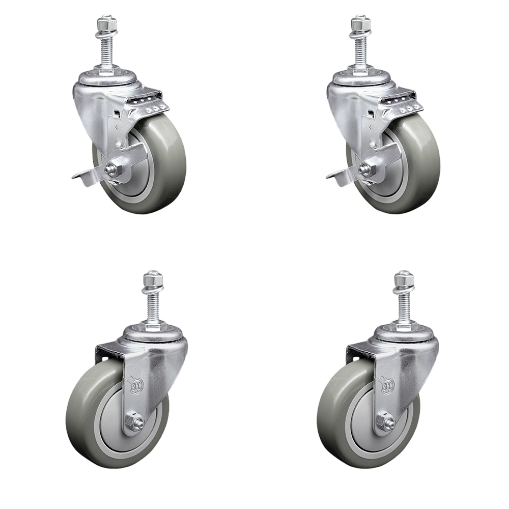 SCC-TS20S414-PPUB-TLB-381615-2-S-2 Polyurethane Swivel Threaded Stem Caster with 4 x 1.25 in. Gray Wheels & 0.38 in. Stems - Set of 4